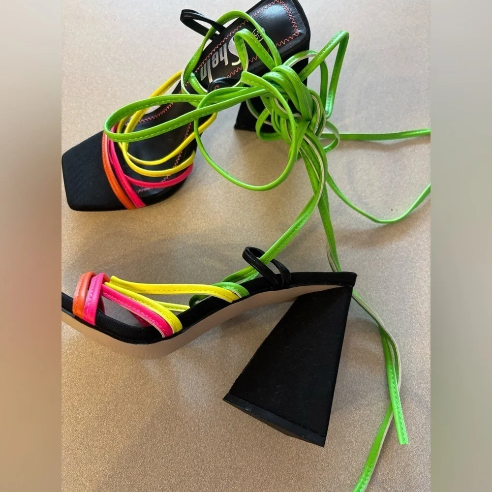 Lot of 3 Retro 70s Neon Funky Heel Shoes